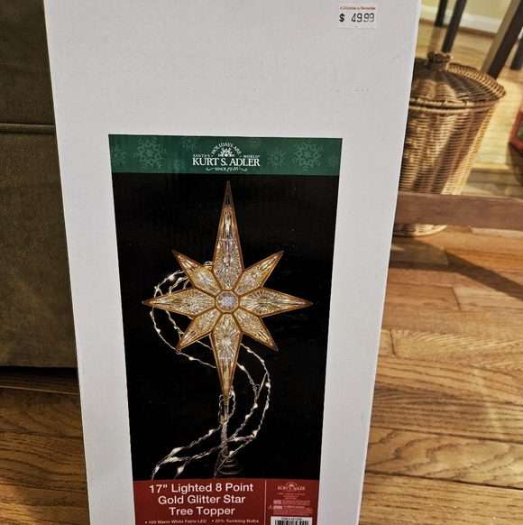 Kurt S. Adler 17" Lighted 8 Point Gold Glitter Star Tree Topper - Picture 2 of 3